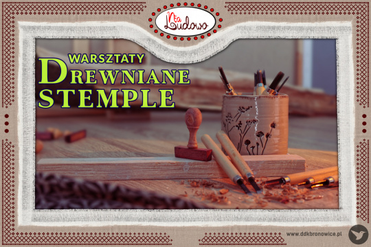 Grafika promująca warsztaty: drewniane stemple.