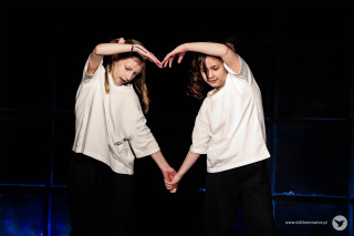 Grafika promująca przegląd artystyczny. Grafikę stanowi zdjęcie oświetlonej drewnianej sceny z czerwonymi kurtynami po bokach. Na środku sceny, szmaciana laleczka, maska, tygrysa, baletki, gitara, mikrofon. Na tylnej ścianie, na zawieszonych kolorowych tabliczkach napis: “TEATR”, “TANIEC”, “ŚPIEW”. Pod sceną stoi widownia - pluszowe misie, ubrane w kolorowe koszulki. Na samej górze grafiki, biały napis: “PRZEGLĄD MAŁYCH FORM ARTYSTYCZNYCH”.  W prawym dolnym rogu napis: www.ddkbronowice.pl, obok napisu mały koliber na szarym tle.